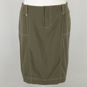 Athleta Women's Size 10 Green Brown Stretch Vented Casual Pencil Skirt